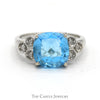 Cushion Cut Blue Topaz Ring with Diamond Cluster Accents in 14k White Gold - Thumbnail 1