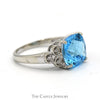 Cushion Cut Blue Topaz Ring with Diamond Cluster Accents in 14k White Gold - Thumbnail 3