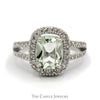 Cushion Cut Green Quartz Ring with Diamond Halo and Accents in 10k White Gold - Thumbnail 1