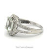 Cushion Cut Green Quartz Ring with Diamond Halo and Accents in 10k White Gold - Thumbnail 3