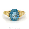 Oval Blue Topaz Ring with Beaded Split Sides in 14k Yellow Gold - Thumbnail 1