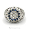 Sapphire & Diamond Kentucky Cluster Ring with Open Filigree Sides in 10k White Gold - Thumbnail 1