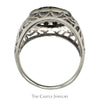 Sapphire & Diamond Kentucky Cluster Ring with Open Filigree Sides in 10k White Gold - Thumbnail 2