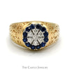 Sapphire and Diamond Kentucky Cluster Ring with Open Filigree Sides in 14k Yellow Gold - Thumbnail 1