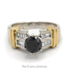 Black Diamond Ring with Baguette Diamond Accents in 14k White Gold Setting with Yellow Gold Bar Accents - Thumbnail 1