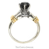 Black Diamond Ring with Baguette Diamond Accents in 14k White Gold Setting with Yellow Gold Bar Accents - Thumbnail 2