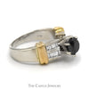 Black Diamond Ring with Baguette Diamond Accents in 14k White Gold Setting with Yellow Gold Bar Accents - Thumbnail 3