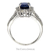 Oval Cut Created Sapphire Ring with Diamond Halo and Accents in 14k White Gold - Thumbnail 2