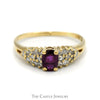Oval Ruby Ring with Diamond Cluster Accents in 14k Yellow Gold - Thumbnail 1