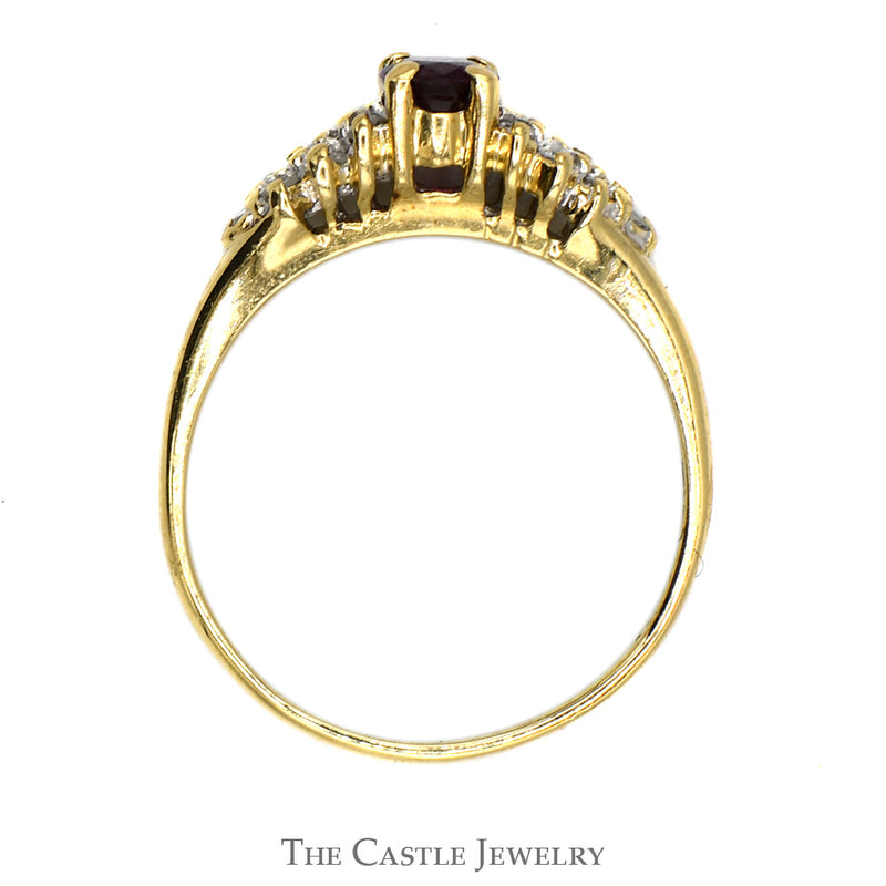 Oval Ruby Ring with Diamond Cluster Accents in 14k Yellow Gold
