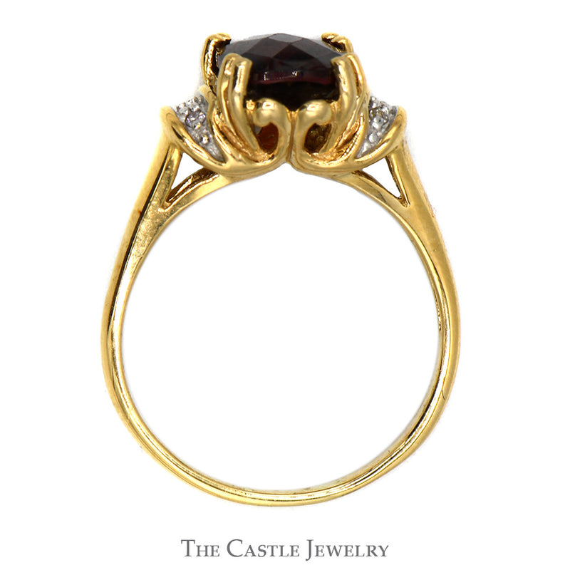 Cushion Cut Garnet Ring with Diamond Accents in 14k Yellow Gold