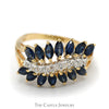 Marquise Shaped Sapphire and Diamond Cluster Band in 14k Yellow Gold - Thumbnail 1
