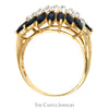 Marquise Shaped Sapphire and Diamond Cluster Band in 14k Yellow Gold - Thumbnail 2