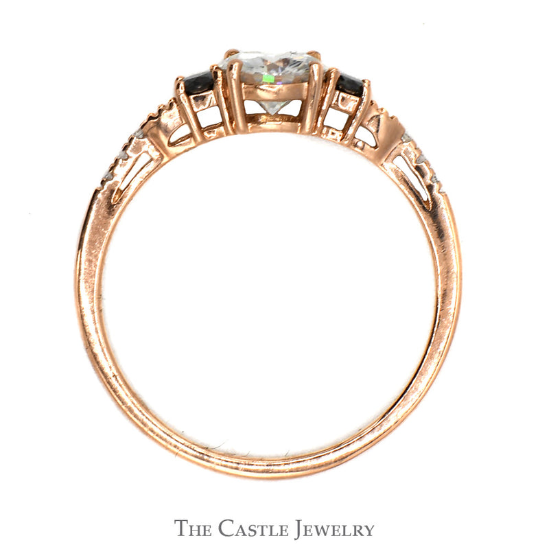 Moissanite Solitaire Ring with Black and White Diamond Accents in 10k Rose Gold