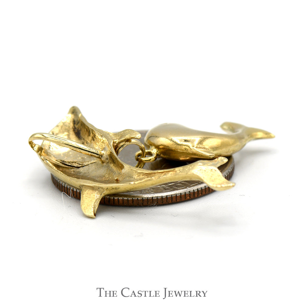 Double Dangling Dolphin Pendant in 14k Yellow Gold