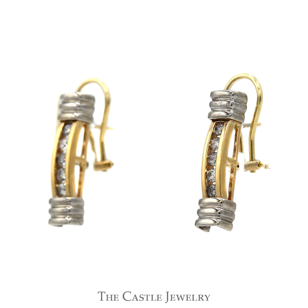 Diamond Accented Bar Link Earrings with Lever Backs in Two Tone 14k White & Yellow Gold