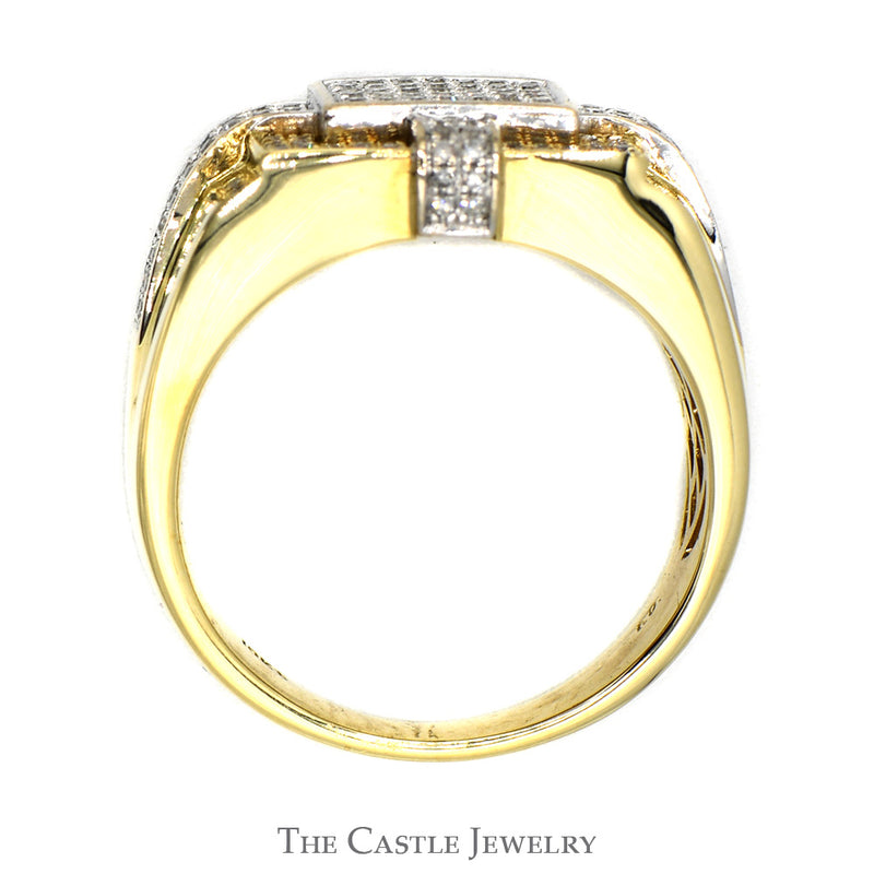 Men's 1/4cttw Square Shaped Pave Set Diamond Cluster Ring in 10k Two Tone Gold