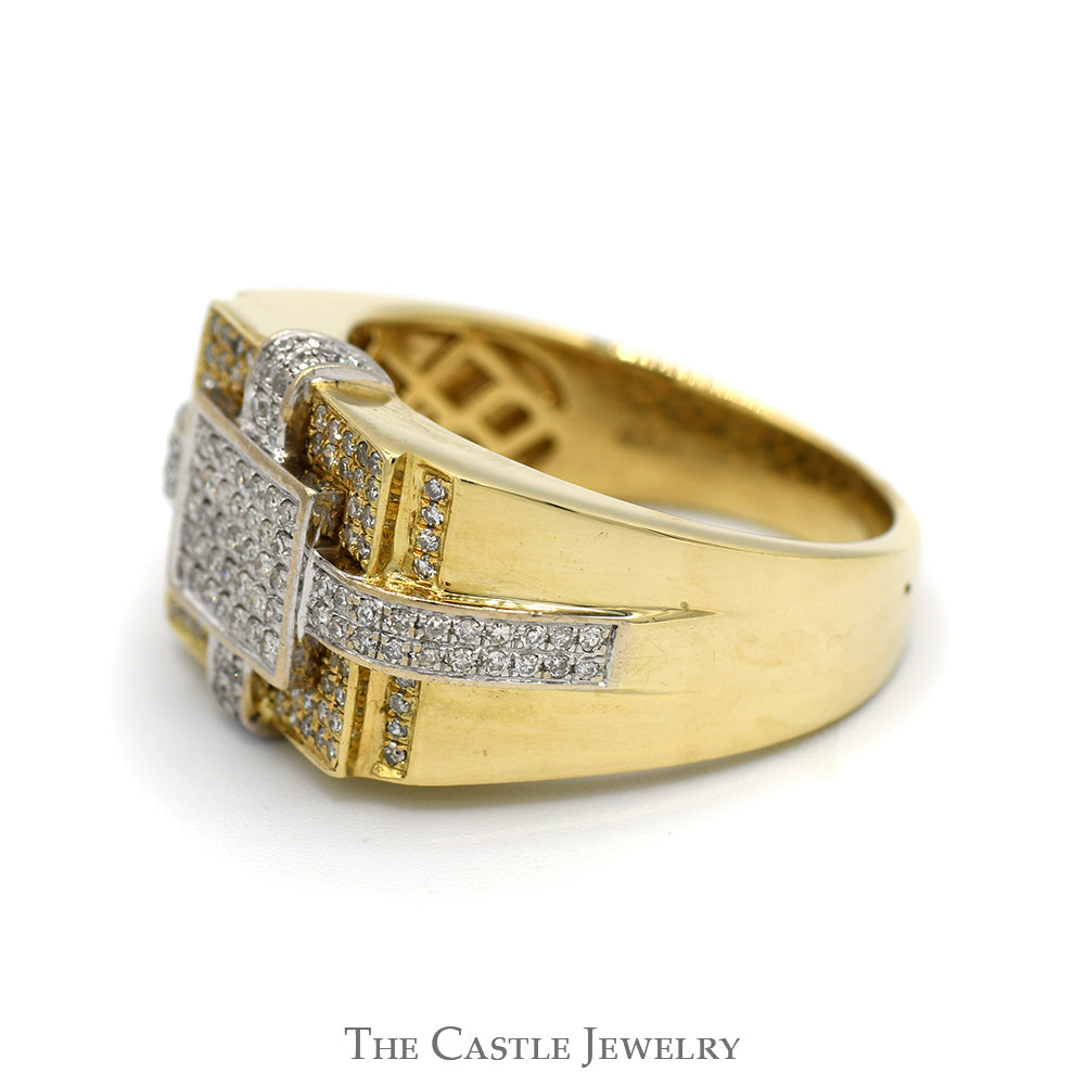 Men's 1/4cttw Square Shaped Pave Set Diamond Cluster Ring in 10k Two Tone Gold