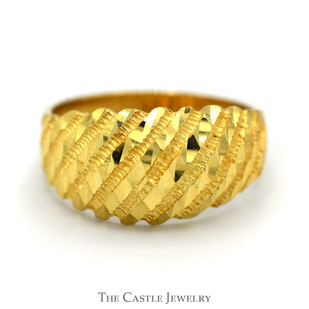 18k Yellow Gold Diamond Cut Detailed Dome Ring The Castle Jewelry