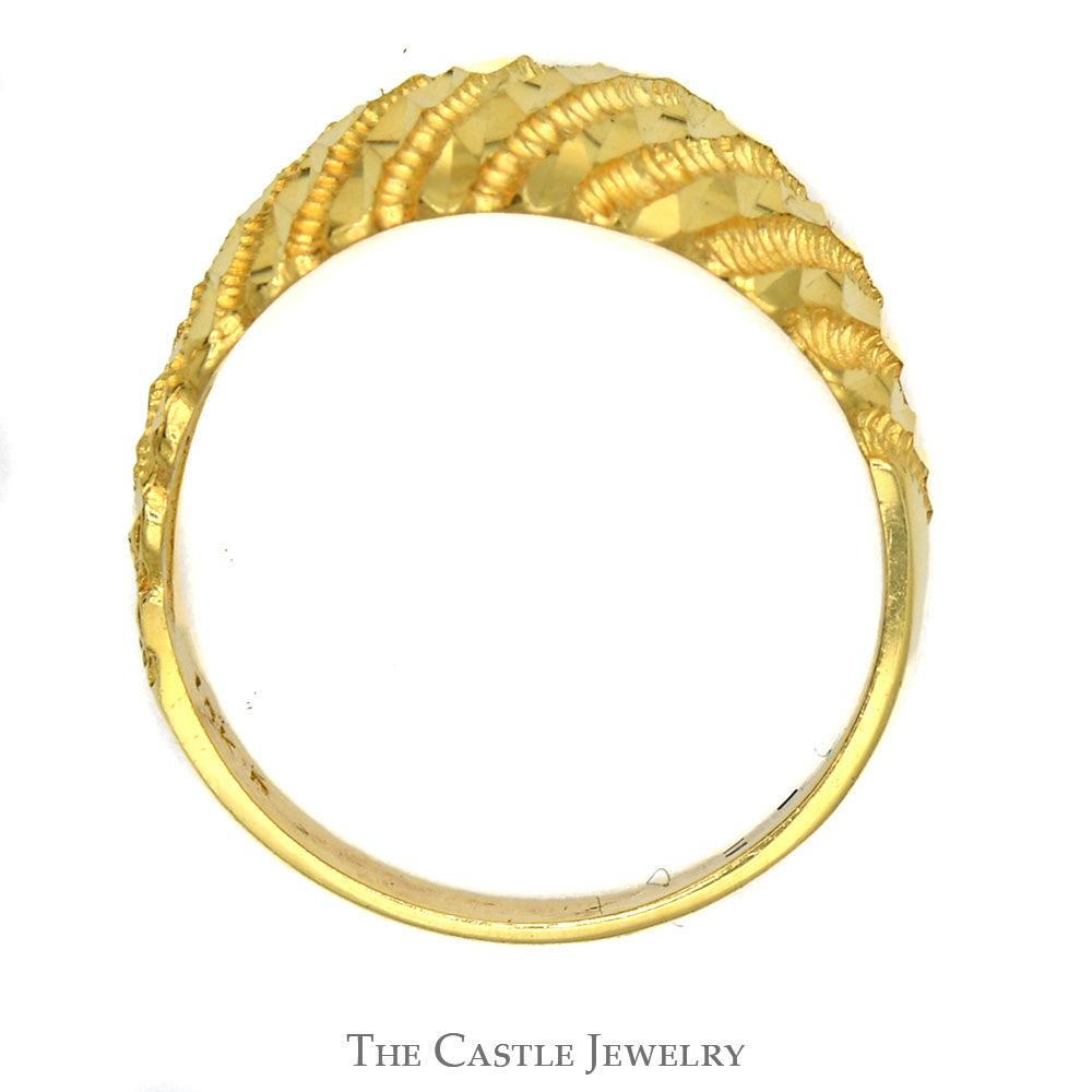 18k Yellow Gold Diamond Cut Detailed Dome Ring