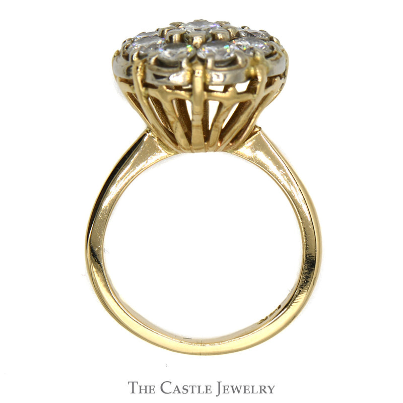 1.8cttw 9 Diamond Cluster Ring in 14k Yellow Gold