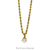 Round Diamond Solitaire Pendant on 20 Inch Rope Chain in 14k Yellow Gold - Thumbnail 1