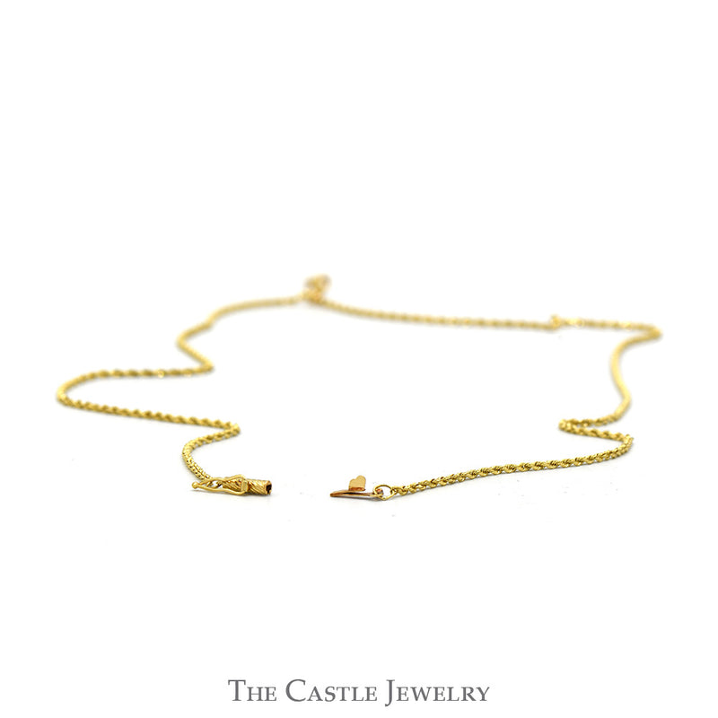 Round Diamond Solitaire Pendant on 20 Inch Rope Chain in 14k Yellow Gold