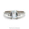 Emerald Cut Aquamarine And Diamond Ring .10 CTTW In 14KT White Gold - Thumbnail 1
