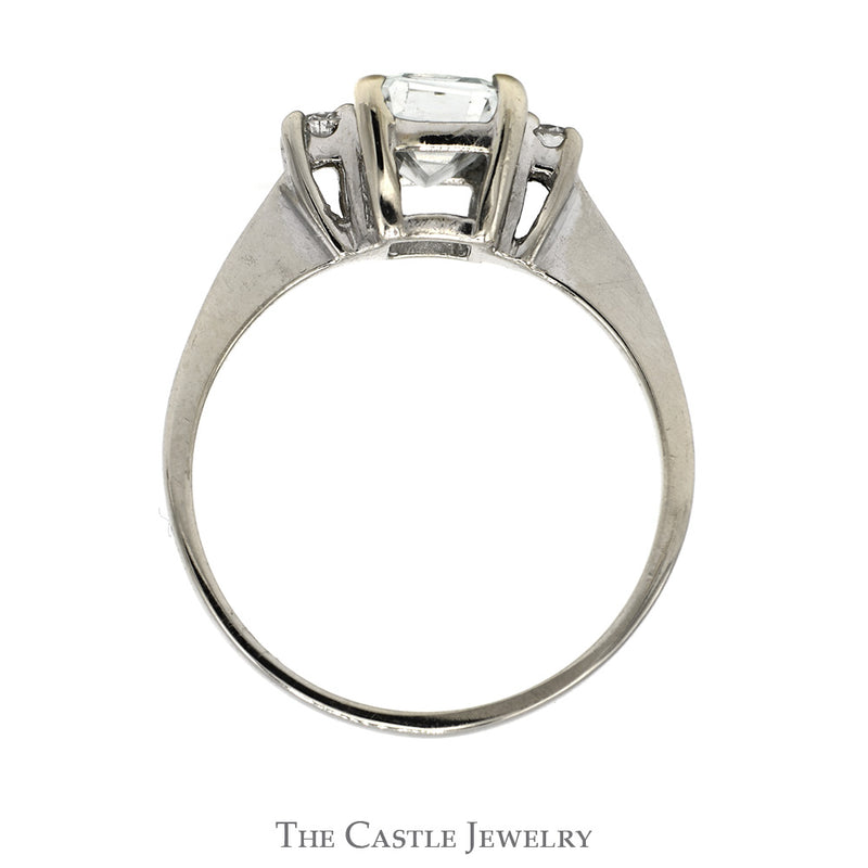 Emerald Cut Aquamarine And Diamond Ring .10 CTTW In 14KT White Gold