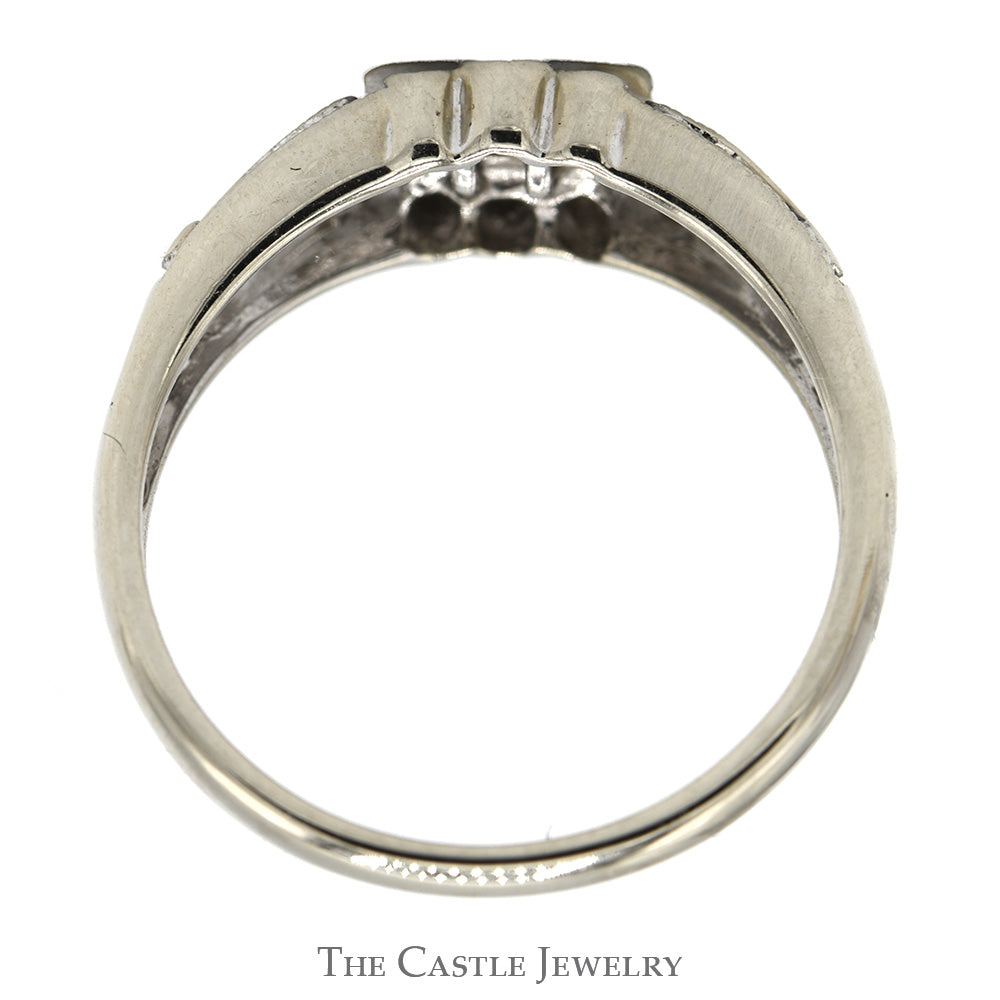Princess Cut Sapphire Ring in Open Antique Style Band with Diamond Accents in 14k White Gold