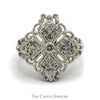 Filigree Style .40cttw Diamond Cluster Shield Ring in 14k White Gold - Thumbnail 1