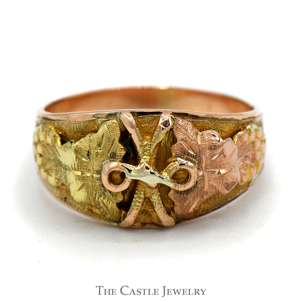 Two Tone Leaf & Bow Designed Ring in 10k Yellow & Rose Gold