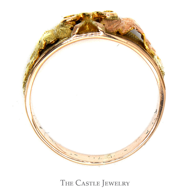 Two Tone Leaf & Bow Designed Ring in 10k Yellow & Rose Gold