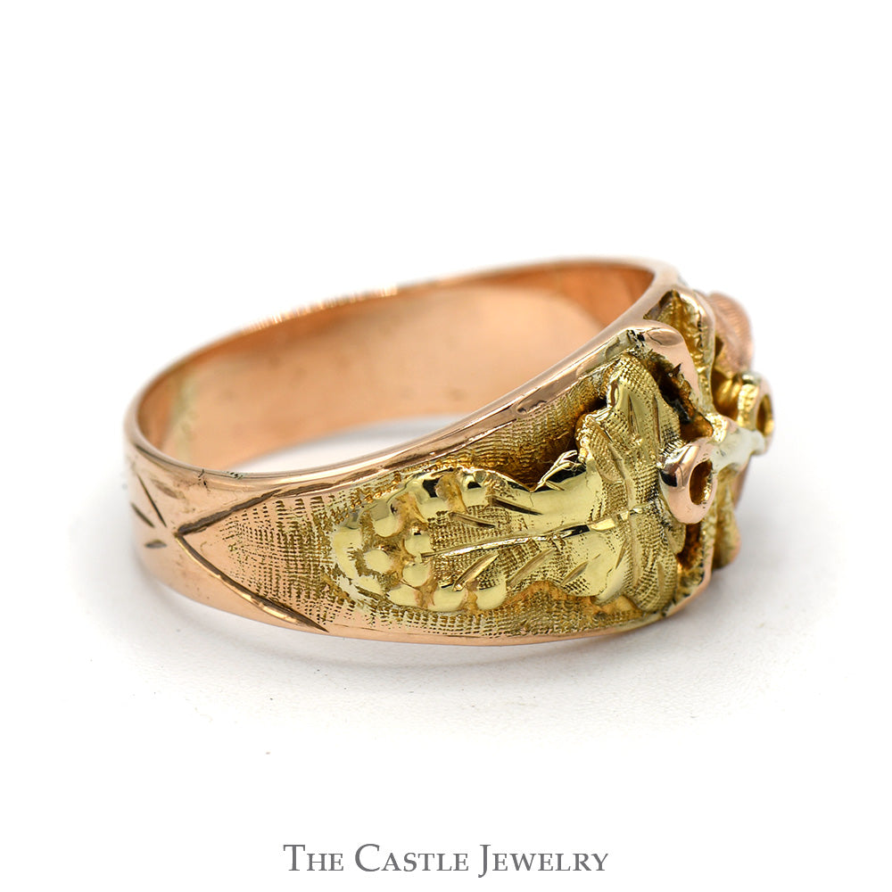 Two Tone Leaf & Bow Designed Ring in 10k Yellow & Rose Gold
