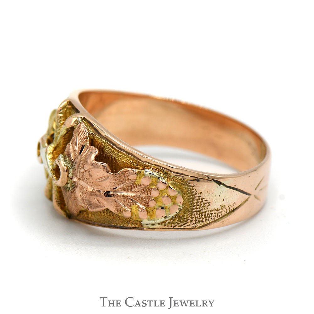 Two Tone Leaf & Bow Designed Ring in 10k Yellow & Rose Gold