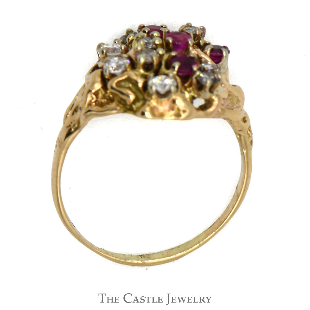 Ruby and .33 CTTW Diamond Freeform Cluster Ring  in 10KT Yellow Gold