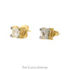 3/4cttw Princess Cut Diamond Stud Earrings in 14k Yellow Gold Butterfly Pushbacks - Thumbnail 2