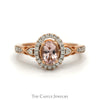 Oval Morganite Ring with Diamond Halo and Accented Sides in 10k Rose Gold - Thumbnail 1