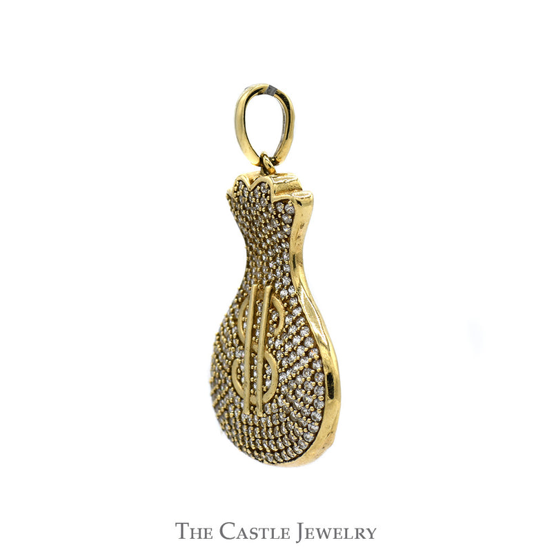 Money Bag "$" Cubic Zirconia Cluster Pendant in 10k Yellow Gold