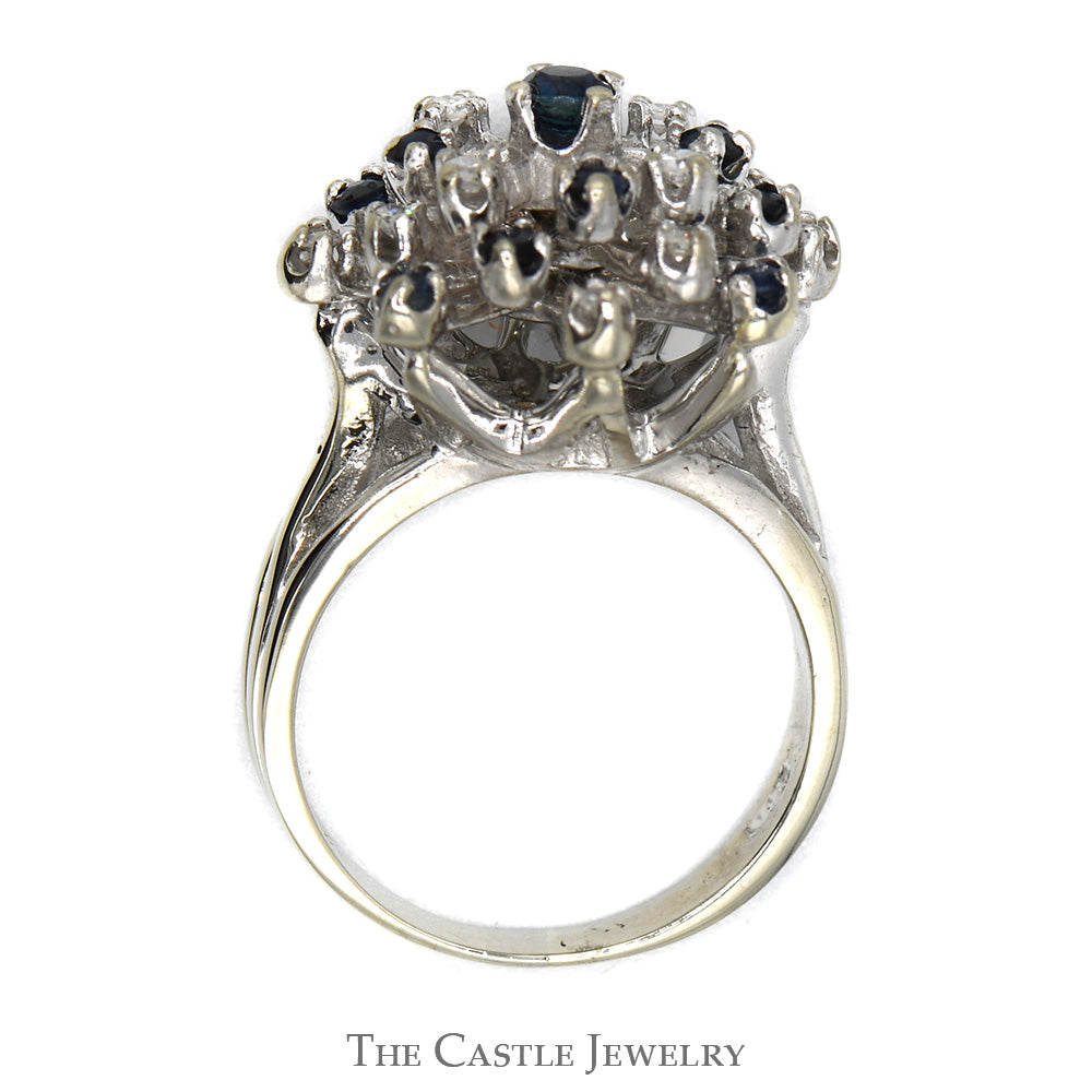 Blue Sapphire and Diamond Freeform Cluster in 14 KT White Gold