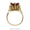 Ruby and Diamond Flower Design Ring with Marquise Cut Rubies and 1/4cttw Round Brilliant Cut Diamonds in 14 KT Yellow Gold - Thumbnail 2