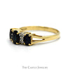 Three Stone Oval Sapphire Ring with Diamond Accents in 10k Yellow Gold Split Shank Setting - Thumbnail 3