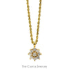 Diamond Flower Cluster Pendant on 18 Inch Rope Chain in 14k Yellow Gold - Thumbnail 1