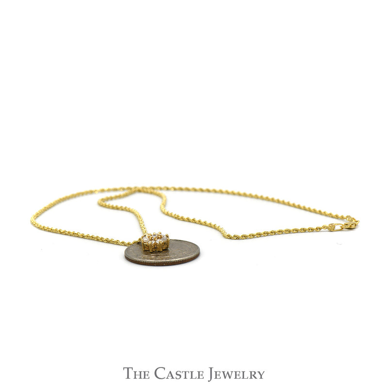 Diamond Flower Cluster Pendant on 18 Inch Rope Chain in 14k Yellow Gold
