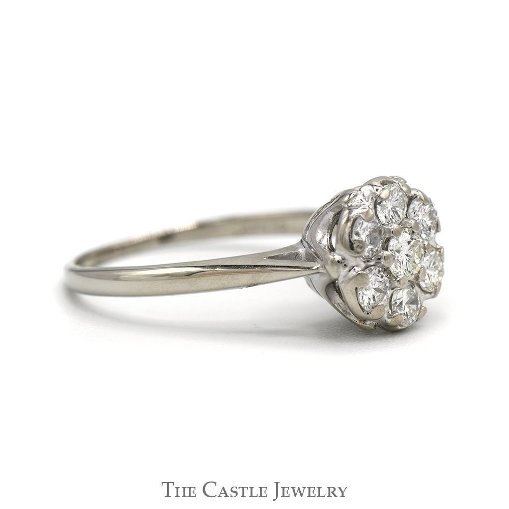 3/4cttw 7 Round Diamond Cluster Ring in 14k White Gold