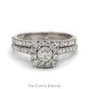 1cttw Round Diamond Bridal Set with Diamond Halo and Matching Diamond Band in 10k White Gold - Thumbnail 1