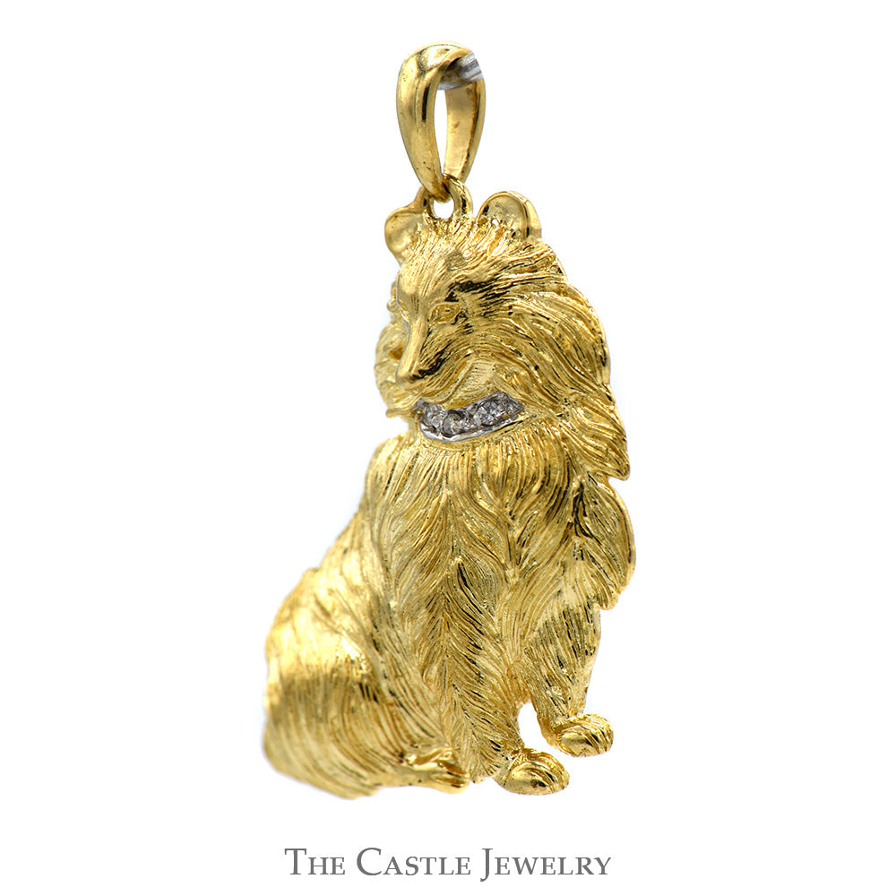 Collie Dog Pendant with Diamond Accents in 10k Yellow Gold