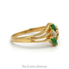 Marquise Cut Emerald & Diamond Vertical Three Stone Ring in 14k Yellow Gold Triple Split Shank Setting - Thumbnail 3