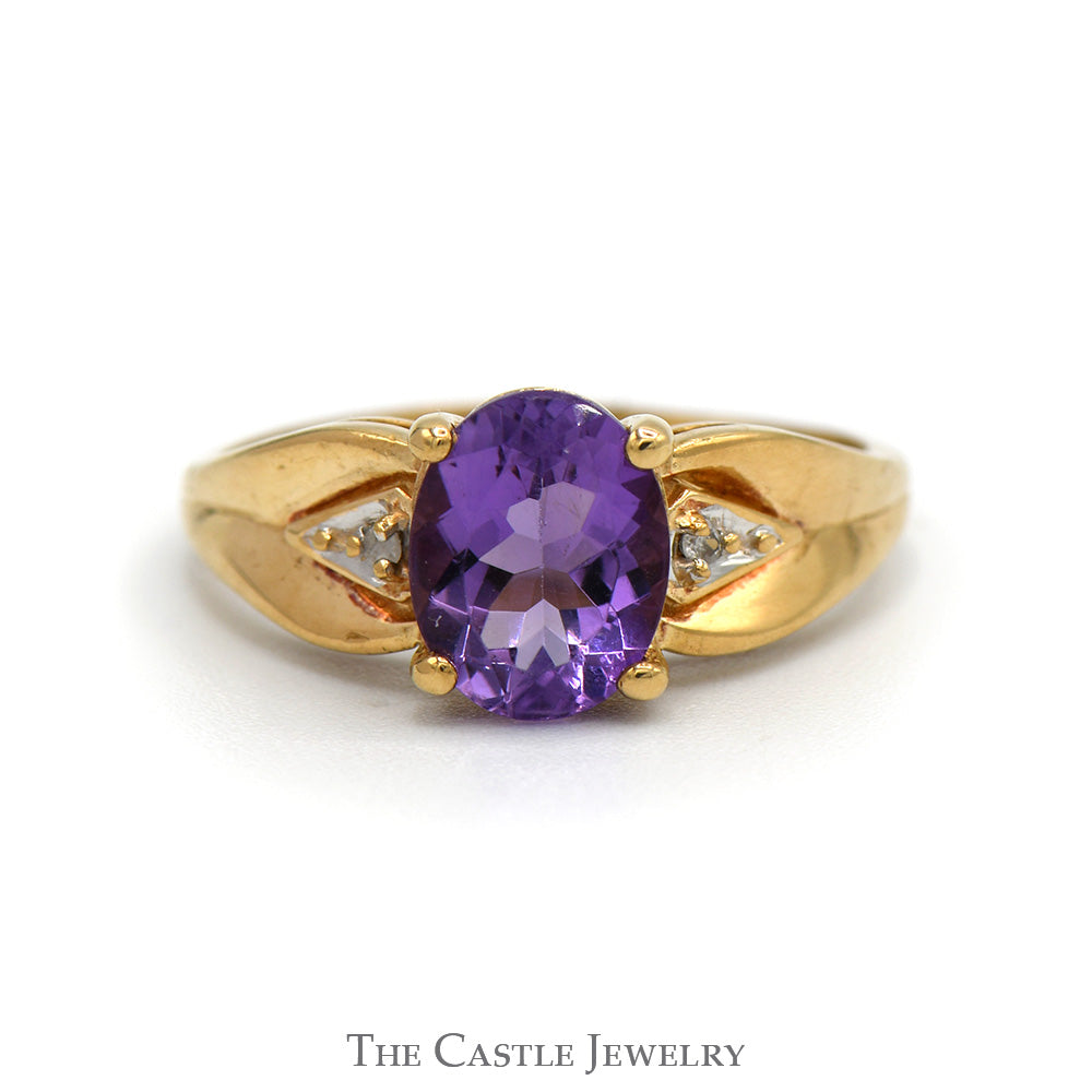 Oval Amethyst Ring with Illusion Set Diamond Accents in 10k Yellow Gold