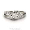 1cttw Diagonal Three Stone Diamond Engagement Ring with Open Diamond Accented Bypass Sides in 14k White Gold - Thumbnail 1